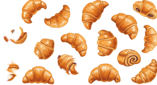 Golden Croissants Displayed On A Warm Orange Gradient Background