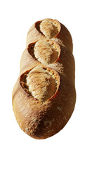 Golden Crusty Baguette Bread with Detailed Texture Isolated on Soft Beige Background