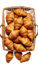 Golden Croissants Basket Warm Breakfast Pastry Golden Hour Lighting