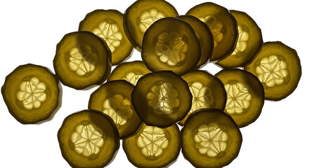 Golden Cucumber Slices Backlit with Seed Details and Crisp Edges