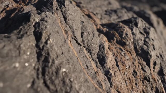 Rough Rock Texture - A close-up shot shows a rough, dark rock texture with subtle brown tones and interesting formations. The rugged surface creates depth and visual interest.