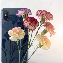 Floral phone case with carnations creating a vibrant and modern aesthetic perfect for spring designs and technology accessories showcasing nature's beauty