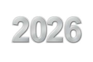 Silver 2026 year number icon with transparent background
