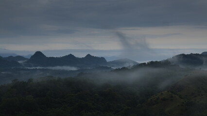 Beautiful morning landscape with mountains and sea of mist at Doi Hua Mod, Umphang Wildlife Sanctuary, Umphang district, Tak Province, Thailand	