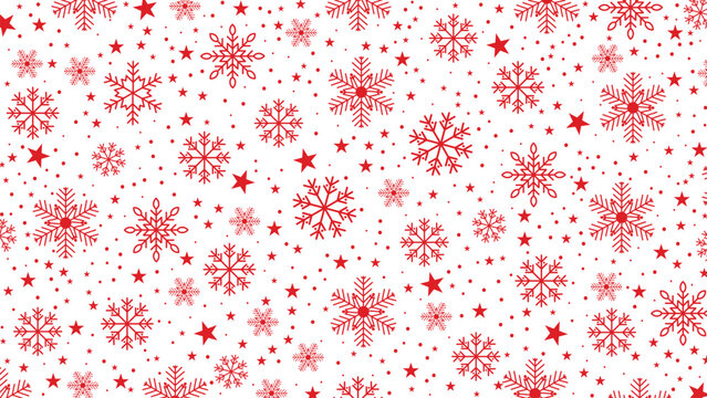 Seamless pattern red snowflakes vector background, dense holiday wrapping paper texture.