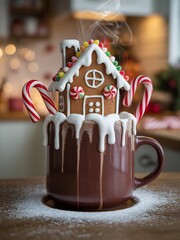 Christmas Gingerbread House Hot Chocolate Warm Holiday Sweet Treat