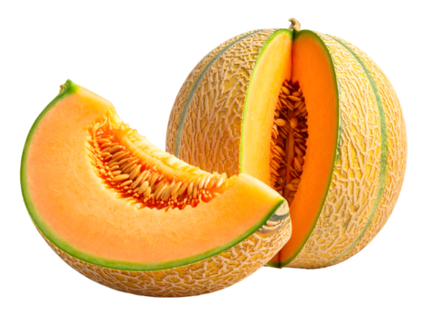 whole and half  melon isolated on transparent png