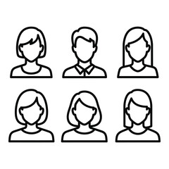 Set of simple outline vector user profile avatars for diverse individuals