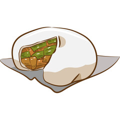 Pixel Art Delicious Steamed Bun Filled with Vegetables and Meat Served on a Gray Paper Tray Transparent Background Detailed Food Illustration