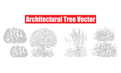 Architectural Tree Vector collection featuring realistic tree and bush silhouettes for professional architectural drawings, landscape designs, and site plans.