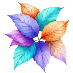 Obraz premium Vibrant Leaf: a cluster of radiant leaves radiating an array of warm and cool tones, symbolizing change, harmony, and renewal.