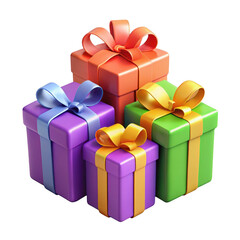 Obraz premium 3d colorful gift boxes with ribbons isolated on transparent background