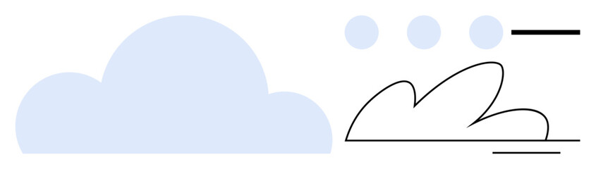 Minimalist blue cloud, three gradient circles, and sketched lines form a modern composition. Ideal for weather, technology, innovation, communication, simplicity, creativity digital cloud concepts