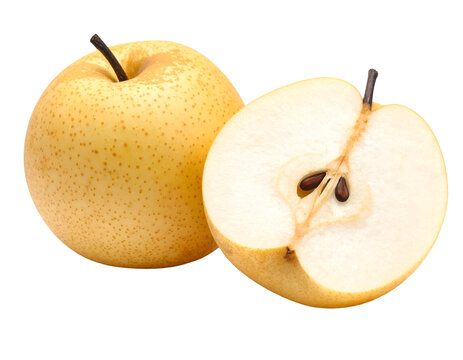pear fruits. whole and half Asian pear isolated on transparent.