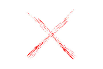 Red cross mark with chalk drawing style isolated on transparent background, symbolizing error, cancellation, or a negative response in a visual way