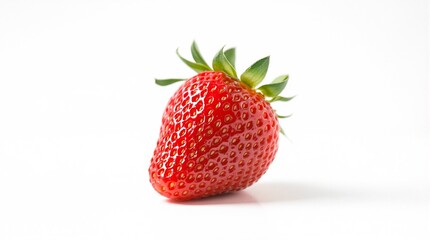 Single Fresh Strawberry Isolated on White Background Studio Shot