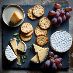 Gourmet Cheese Plate with Crackers and Grapes Perfect for Entertaining
