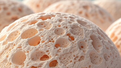Close up view of porous textured organic spherical structures