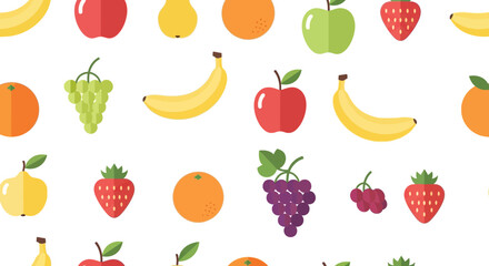 Vibrant seamless pattern of assorted fresh fruits, perfect for healthy food designs and vibrant packaging concepts.