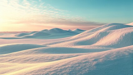 Gentle snow drifts under a soft pastel sky
