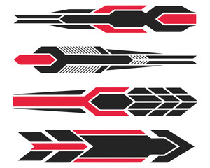 Abstract racing stripe graphics with red and black accents