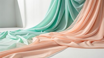 Soft draping fabric in mint green and peach ombre