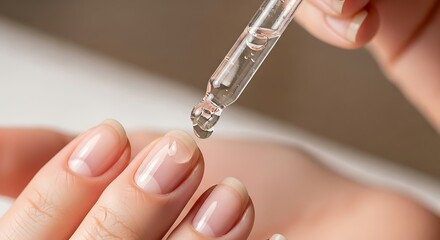 Intensive Nail Repair - A Dropper Applies Healing Serum to Brittle, Damaged Fingernails.