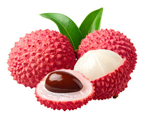 whole and half lychee isolated on transparent png