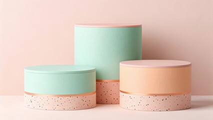 Pastel cylindrical pedestals with speckled bases