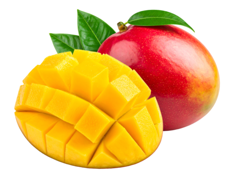 whole and half mango isolated on transparent png