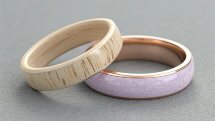 Two unique rings one light wood grain and one lavender colored
