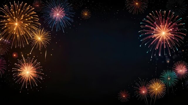 Fireworks background. abstract golden shining glowing fireworks show. Isolated transparent background, Alpha channel ready.