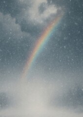 Ethereal rainbow amidst gentle snowfall.