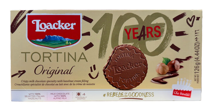 Box of Tortina Original, Chocolate Coated Wafer.