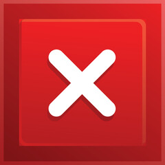 A Bold Red Square Icon With A White Cross Symbol Centered Inside Evoking A Negative Or Close Action In A Minimalist Design With Subtle Shadows And A Gradient Effect