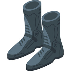 Pixel Art Illustration of Dark Gray Motorcycle Boots on a Transparent Background With a Futuristic Design and Subtle Grey Accents