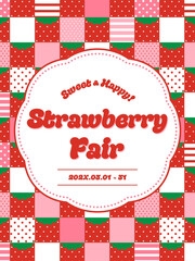 イチゴの格子模様のフレーム素材／サンプルテキスト入り（縦向き）