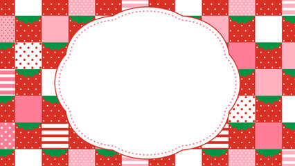 イチゴの格子模様のフレーム素材（横向き）
