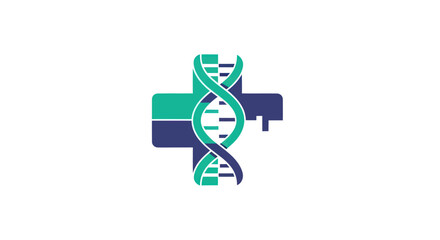Fototapeta premium Medical cross with DNA helix genetic science logo icon.