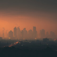 Fototapeta premium City Skyline Cloaked in Thick Smog and Haze