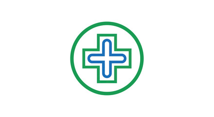 Medical cross symbol inside a green circle for healthcare and medicine.