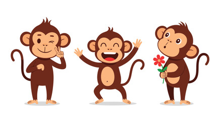 Fototapeta premium Three Cheerful Monkeys Expressing Joy and Playfulness.