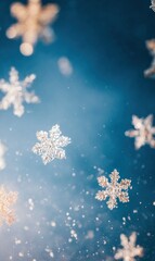 Fototapeta premium Premium Winter Solstice Snowflakes on Blue Authentic Holiday Design for Christmas and Black Friday Marketing Content