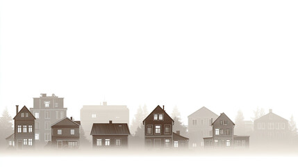 Tranquil Village Scene Covered in Gentle Fog