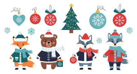 Fototapeta premium Festive Forest Friends - A Christmas Celebration with Animals and Ornaments.