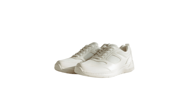 Pair of stylish white sneakers isolated.