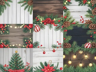 Christmas backgrounds with pine branches ornaments and lights