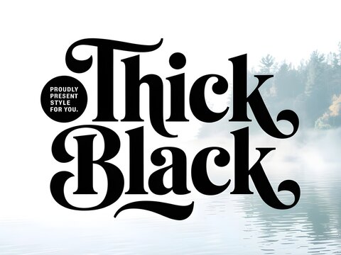 Bold black text design on a soft focus water and forest background