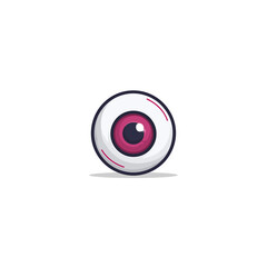 Cartoonish Eyeball with Red Iris and White Sclera Illustration.