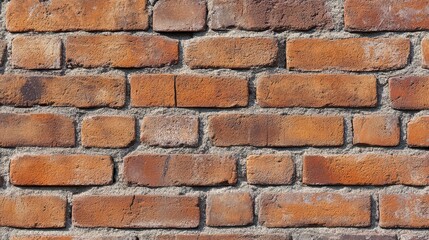 Fototapeta premium Closeup of a red brick wall with gray mortar between the bricks